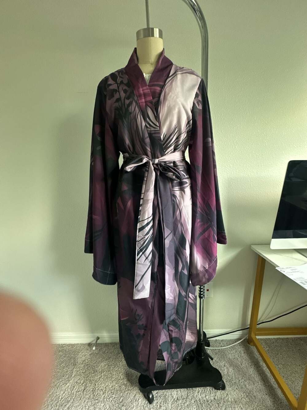 Floral Print Kimono Style Maxi Dress with Tie Waist